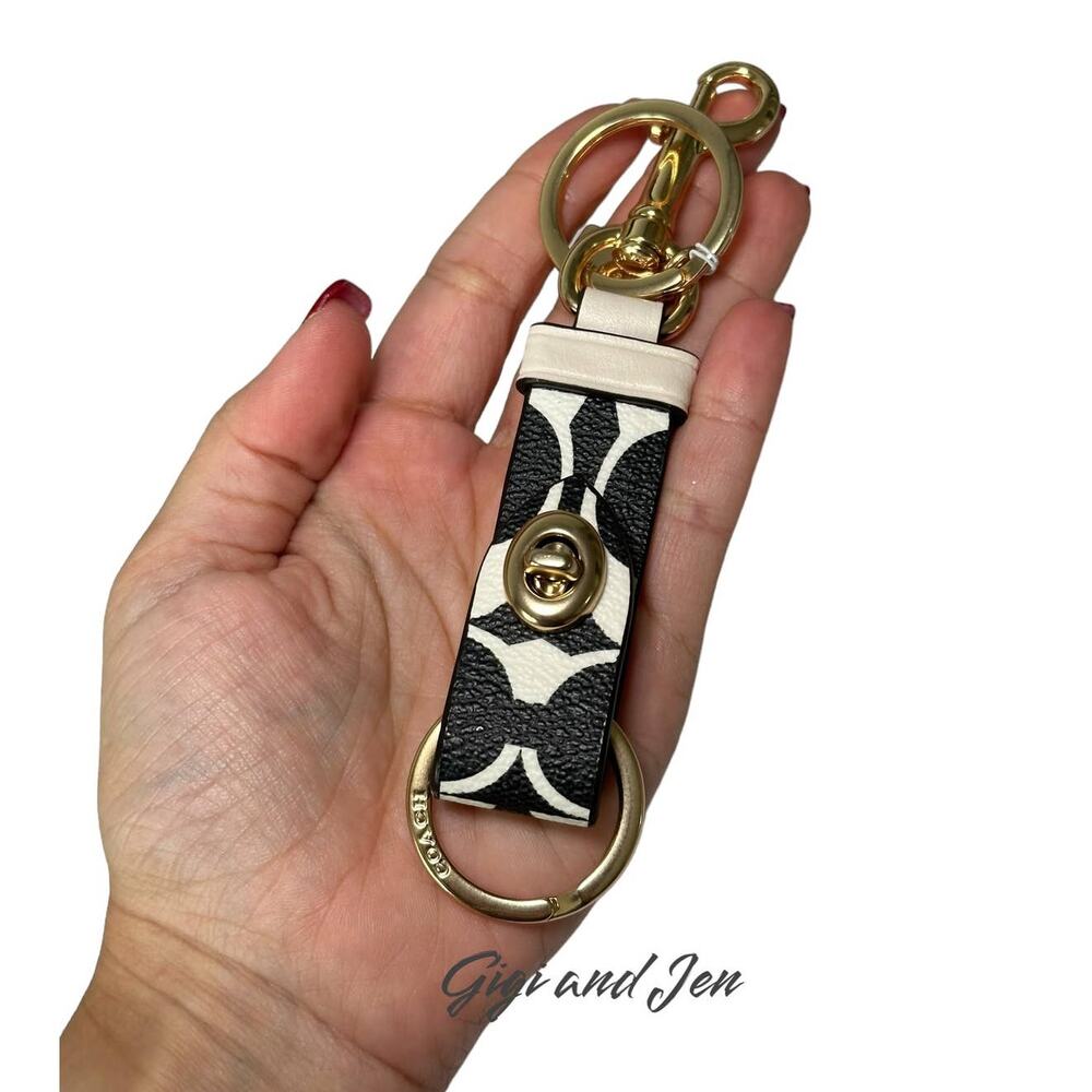 Coach Trigger Snap Bag Charm In Signature Keychain Canvas Gold/Black Chalk Multi - Picture 6 of 6